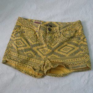Gray Tribal Pattern Yellow Shorts Fragile Blue Jeans Brand Womens 25